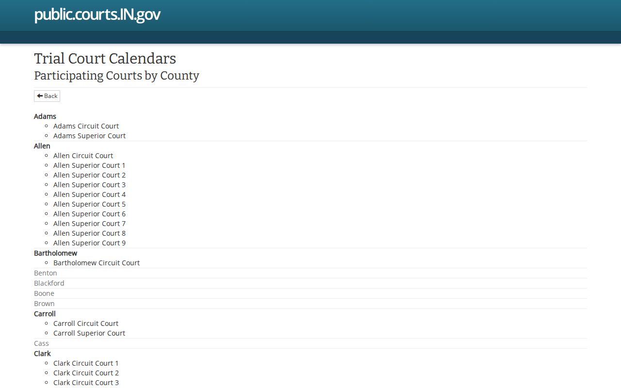 LaGrange County court schedule participating court list