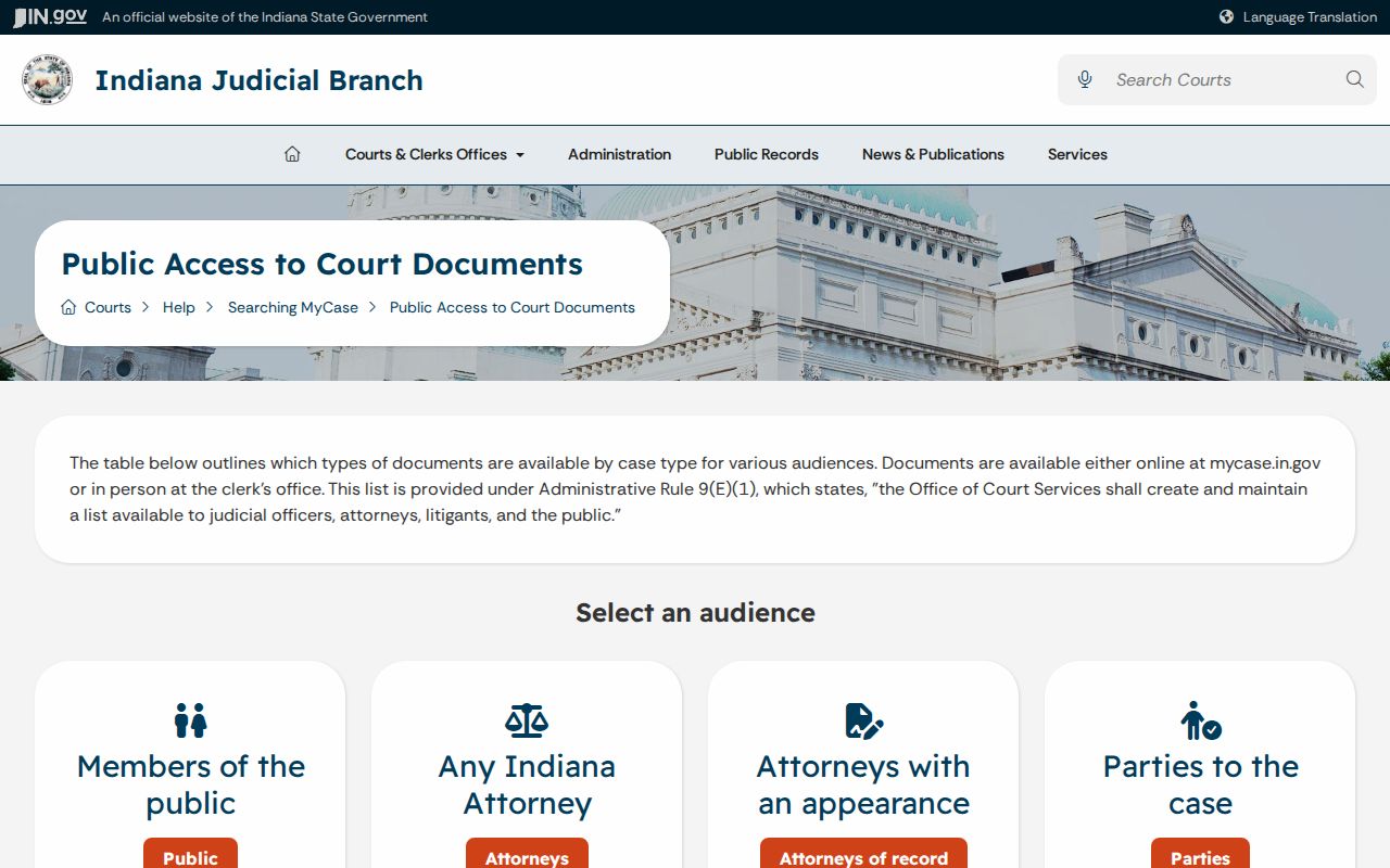 LaGrange County court record public access table