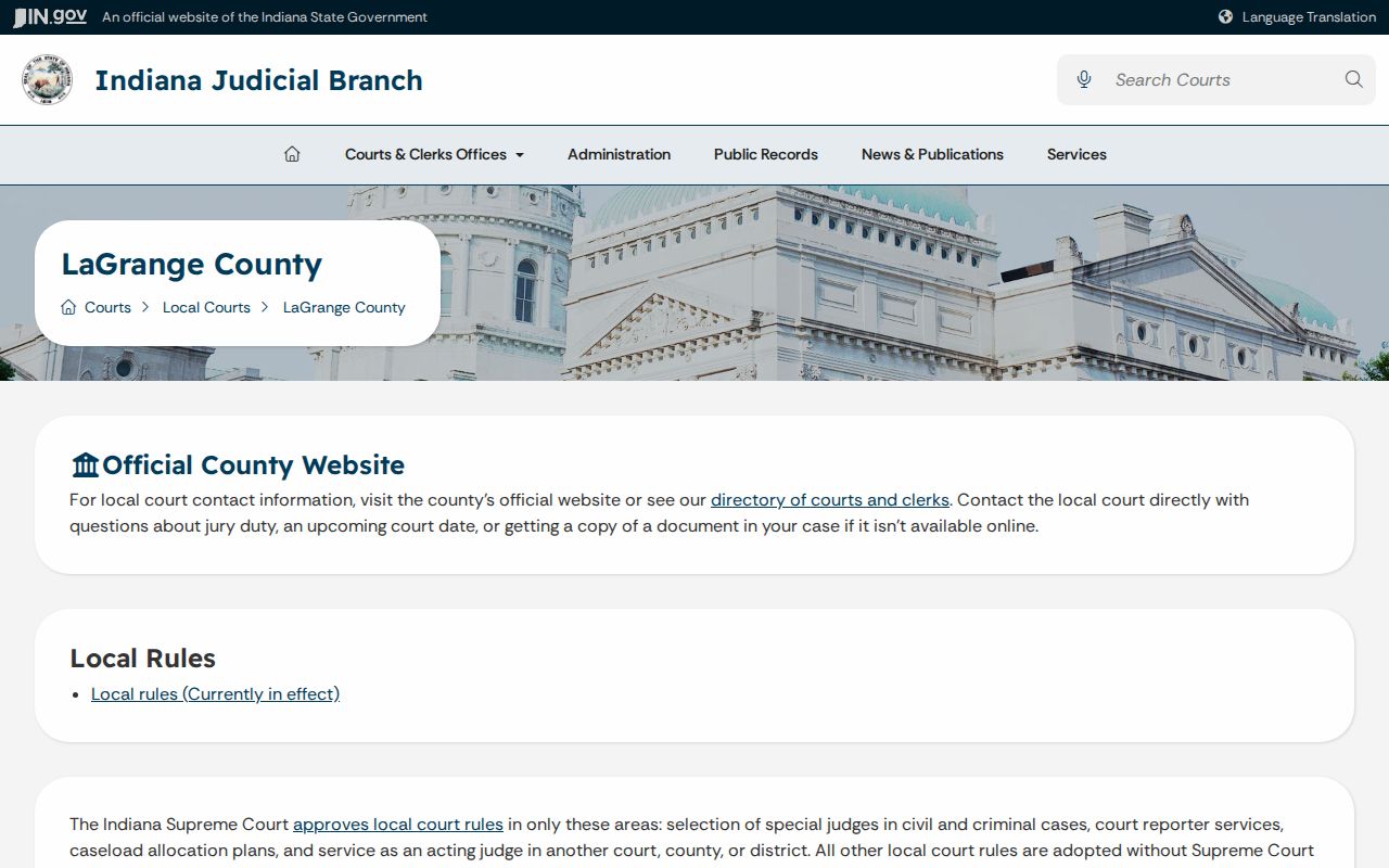 Official LaGrange County court docket resources