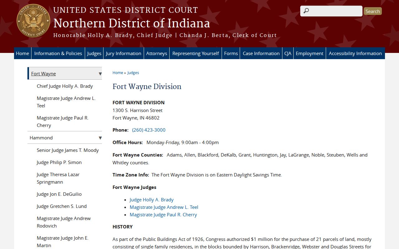 Northern District of Indiana Fort Wayne Division page